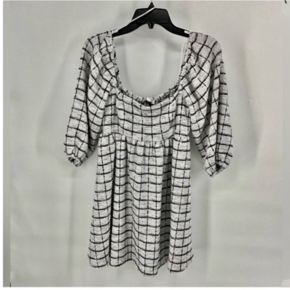 NWT Dillard Allison + Key Sparkle Black White Textured Plaid Dress s - Picture 1 of 4